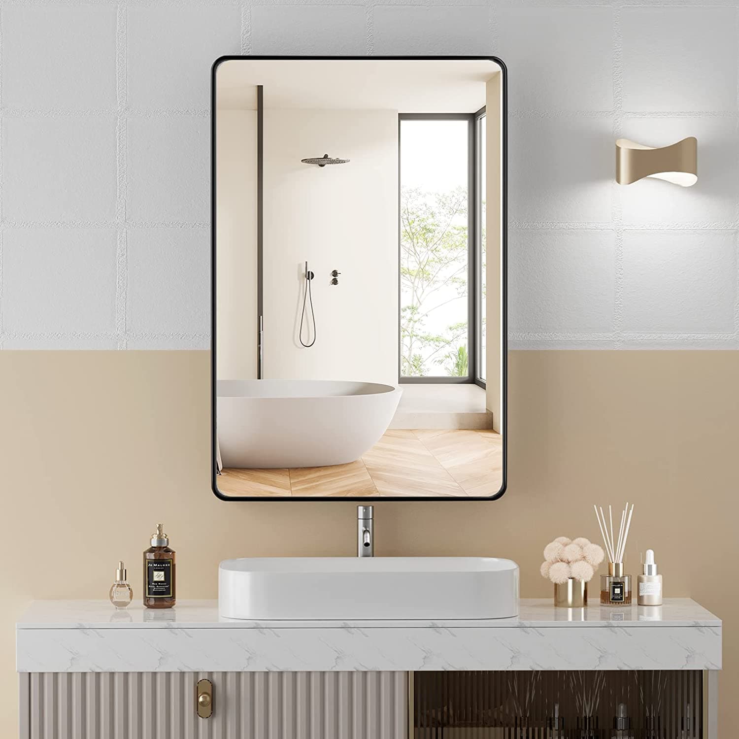 BokiHuk Black Anti-Fog Mirror for Bathroom (36x24 Inch)