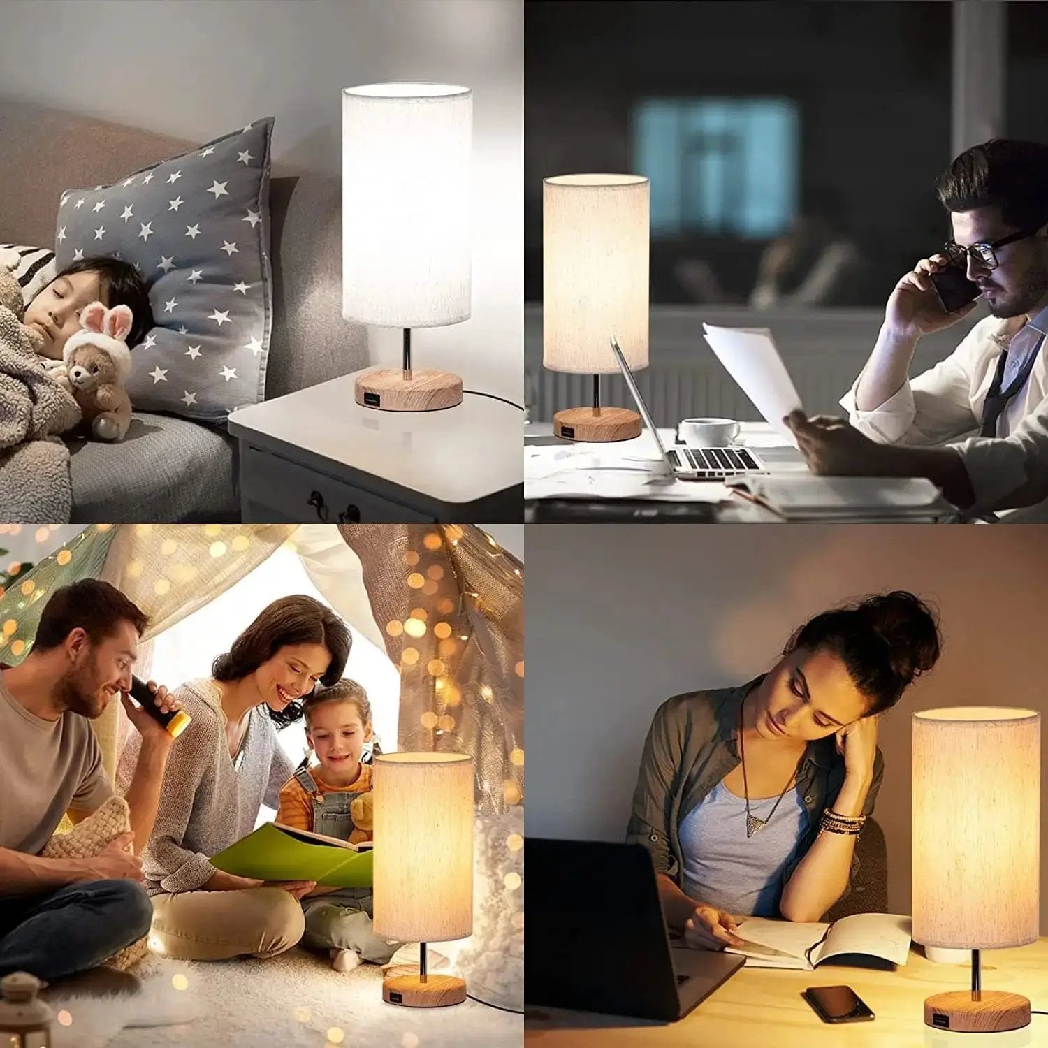 GLUROO Bedside Lamp with USB Charging Ports