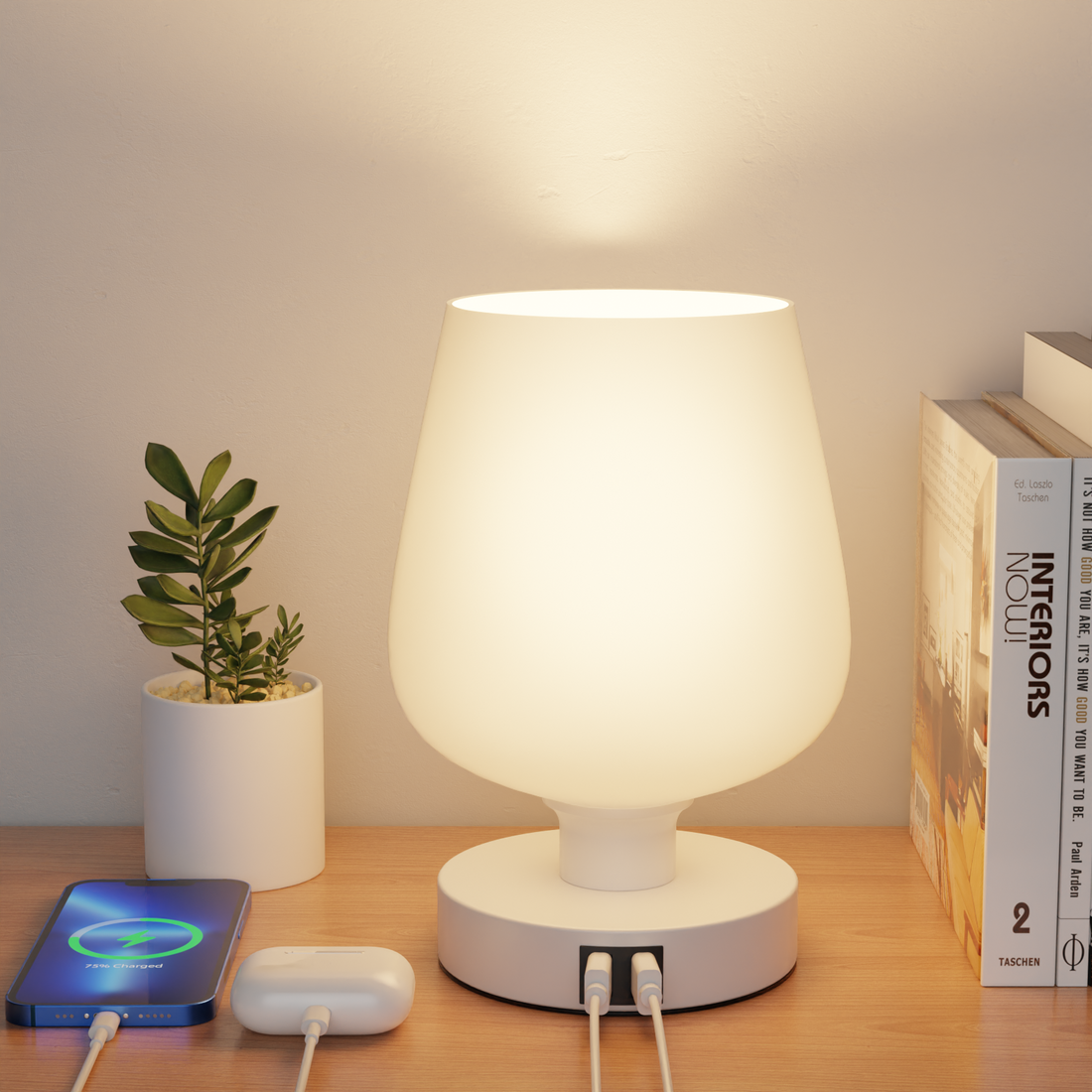 LED Bedside Lamp with Glass Shade