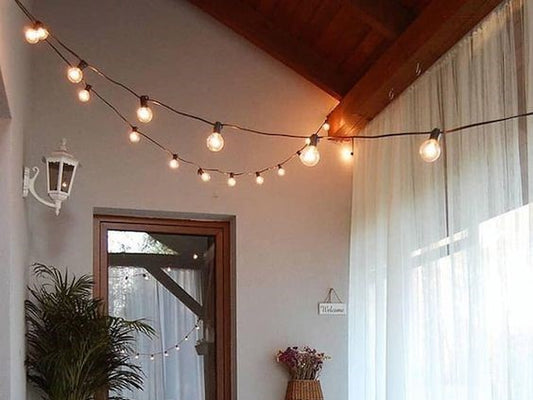 string lights in kitchen