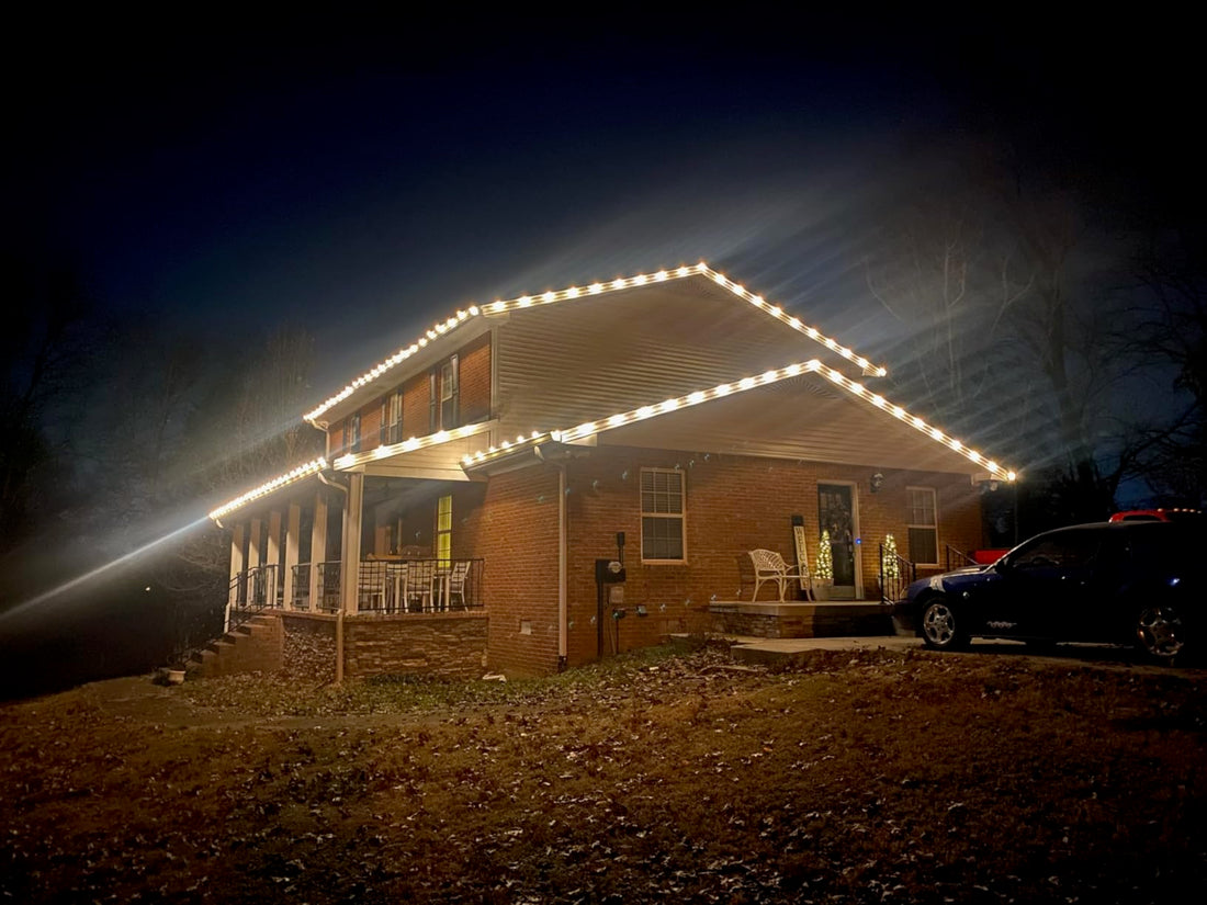 Hanging string lights for wedding decorations