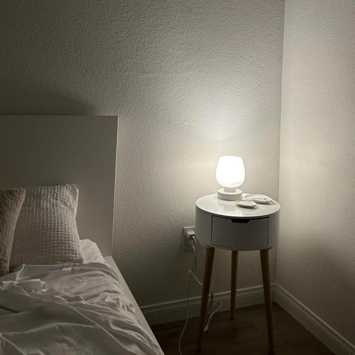 bedside table lamp with glass shade