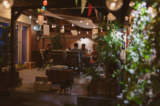 string lights under covered patio