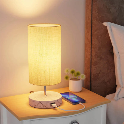 Gluroo LED marble-like metal base Bedside Lamp Touch Dimmable with USB Charging