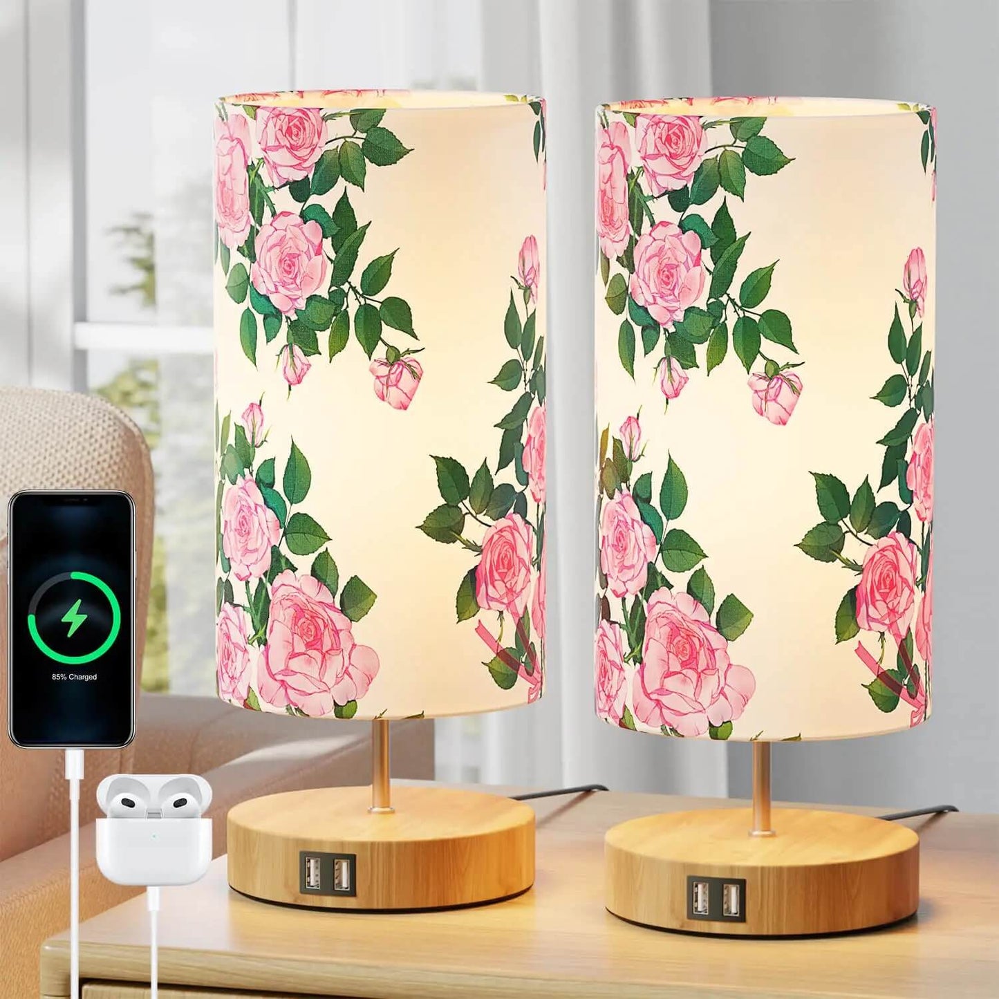 Gluroo Bedside Lamp Touch Dimmable Table rose pattern Lamp