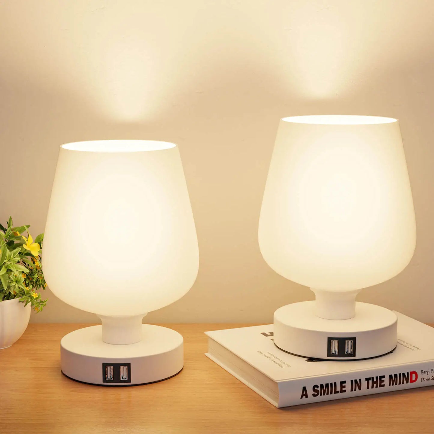 LED Bedside Lamp with Glass Shade with 3 Colour Temperatures