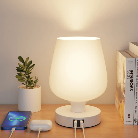 BokiHuk LED Bedside Lamp with Glass Shade with 3 Colour Temperatures