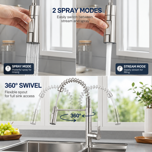 Automatic faucets Touchless Kitchen Faucet with Pull Down Sprayer, 3 Spray Modes, 360° Swivel, Stainless Steel Design