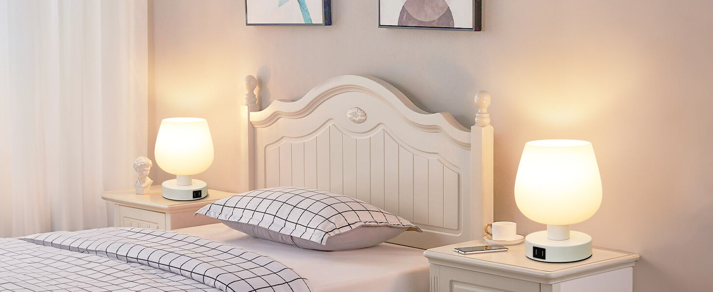 LED Bedside Lamp with Glass Shade