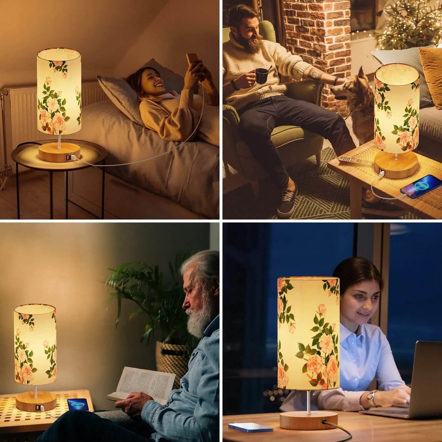 Gluroo Bedside Lamp Touch Dimmable Table rose pattern Lamp