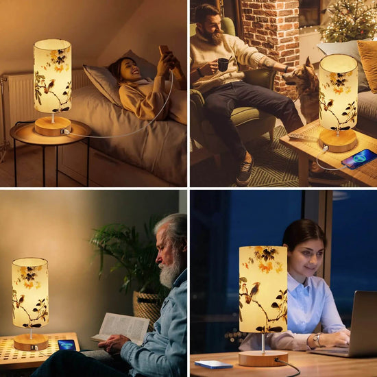 Bedside Lamp Touch Dimmable Table Bird Pattern Lamp