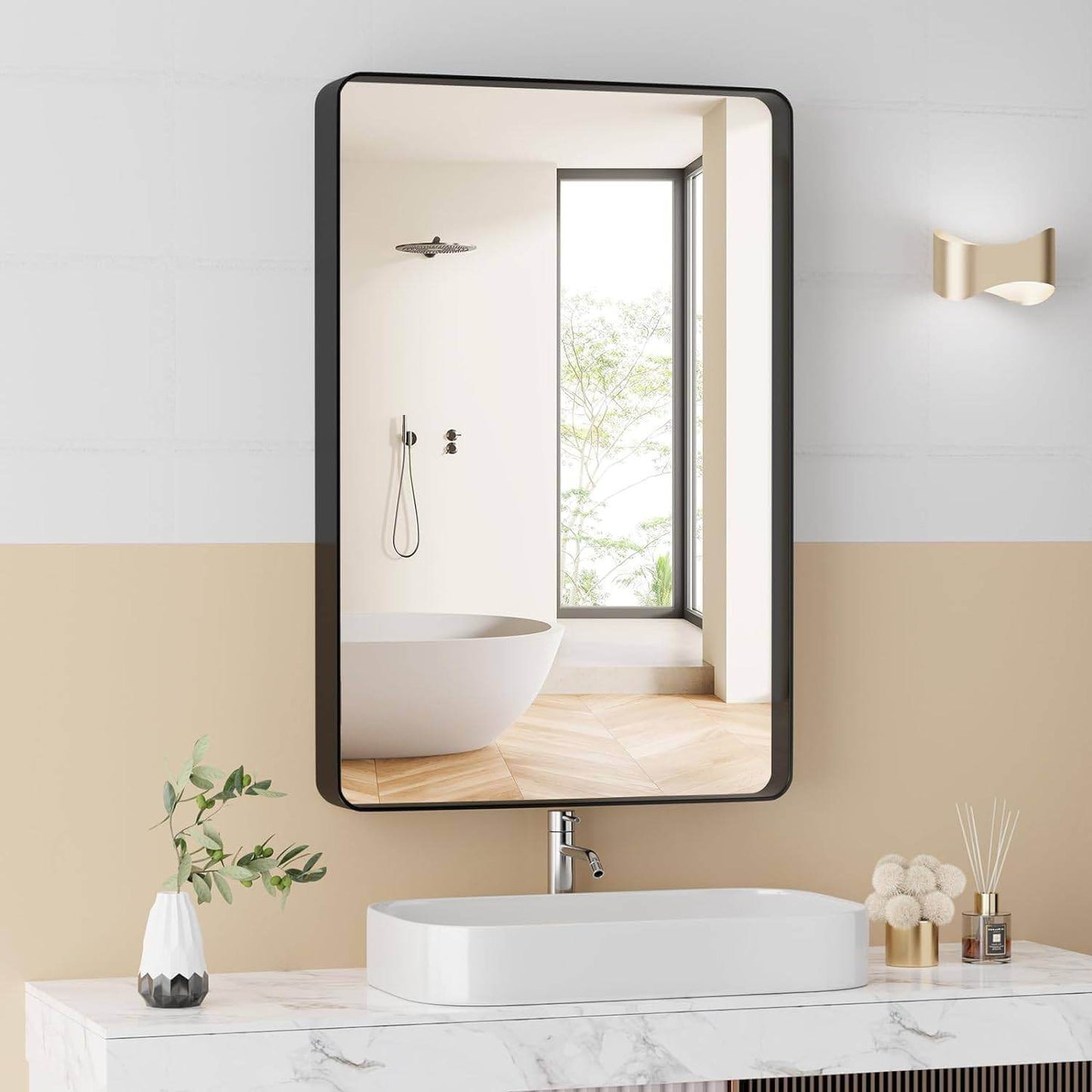 Gluroo Black Bathroom Mirror for Wall 36x24 Inch