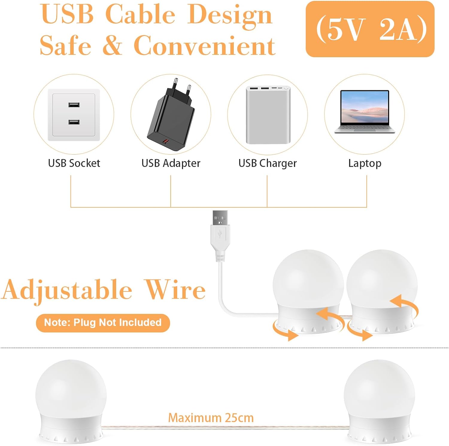 LED USB Mirror Light Dimmable with 10 Lamps