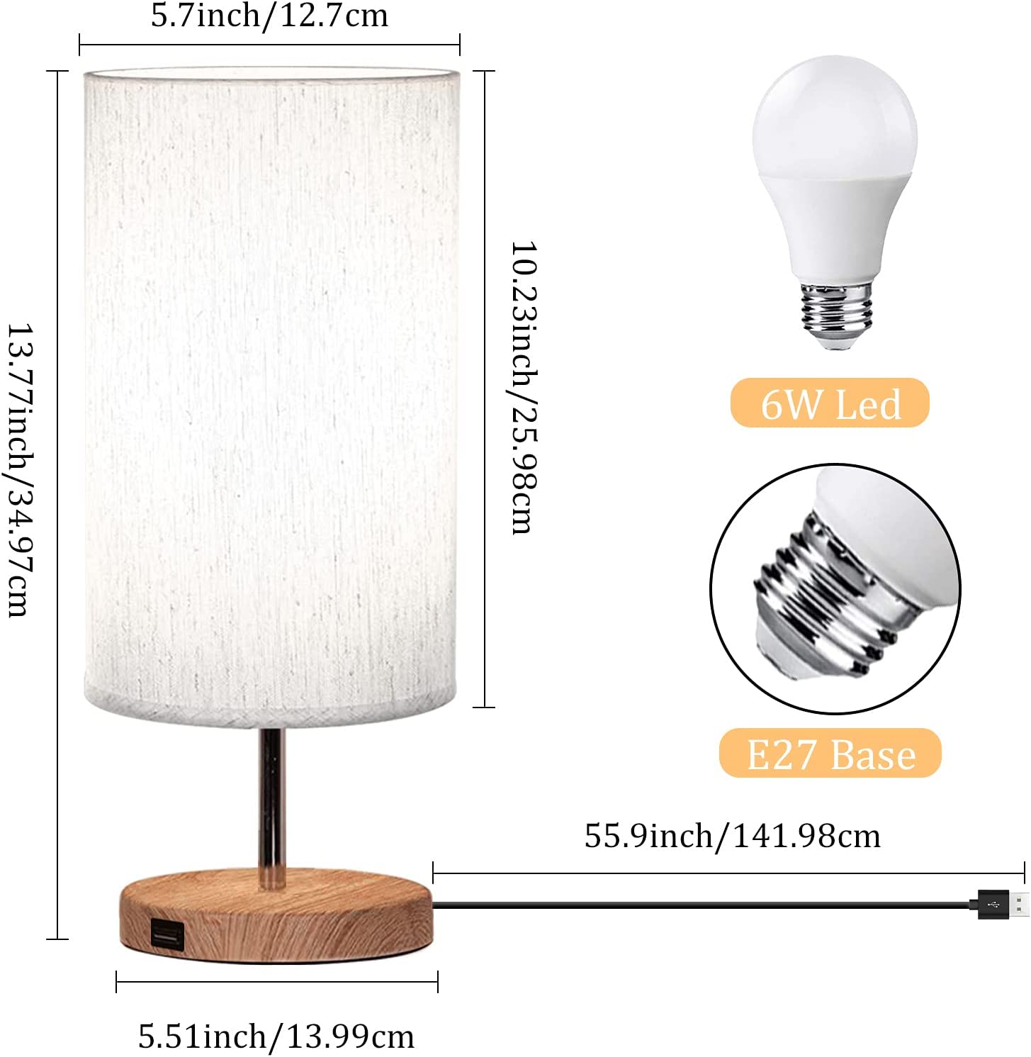  Bedside Lamp with USB Charging Ports