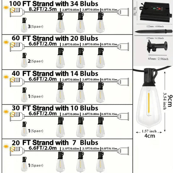 Gluroo St38 Solar Edison-Style Bulb String Lights