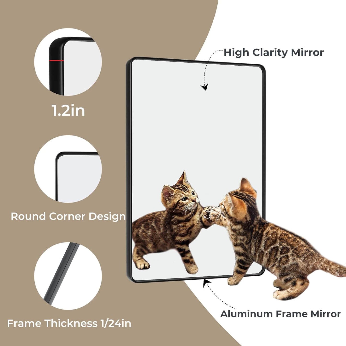 Gluroo Black Bathroom Mirror for Wall 36x24 Inch