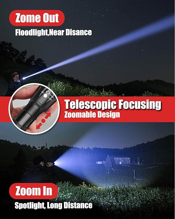 GRASALER Electric flashlights Black Mini Flashlights, High Lumen, Zoomable, 5 Modes, IPX4 Water Resistant, Emergency Lights for Camping Outdoor Hiking