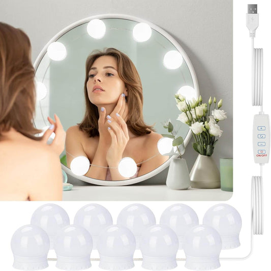 LED Mirror Light Dimmable, Hollywood Style Dressing Table Lighting Makeup Light with 10 Lamps, 3 Colours, USB Mirror Lamp with Switch for Cosmetic Mirror, Bathroom Mirror