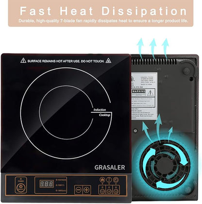 GRASALER Cooking stoves cookers 1800W Fast Heating Portable Hot Plate, 9 Power Levels Induction Burner with Easy Clean Glass, Sensor Touch & Child Lock