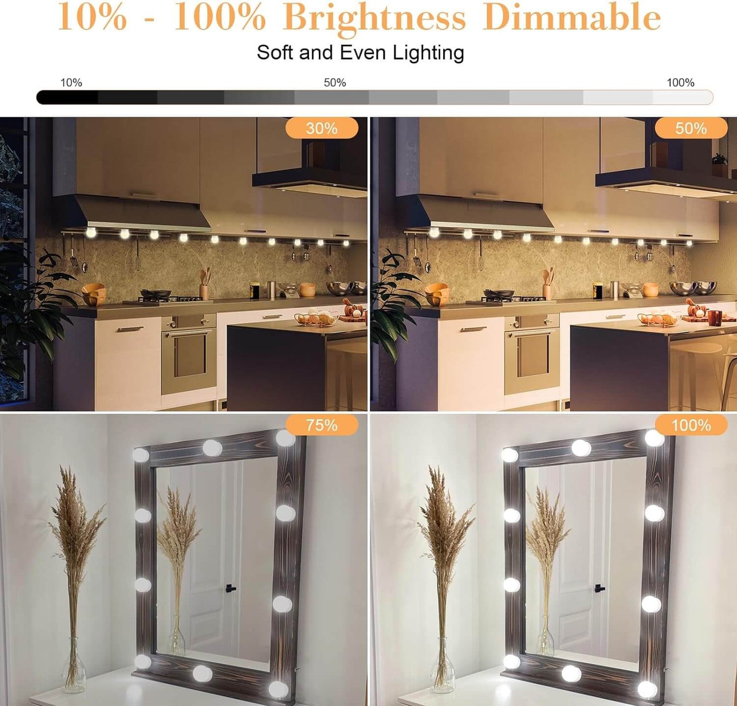 LED Mirror Light Dimmable, Hollywood Style Dressing Table Lighting Makeup Light with 10 Lamps, 3 Colours, USB Mirror Lamp with Switch for Cosmetic Mirror, Bathroom Mirror