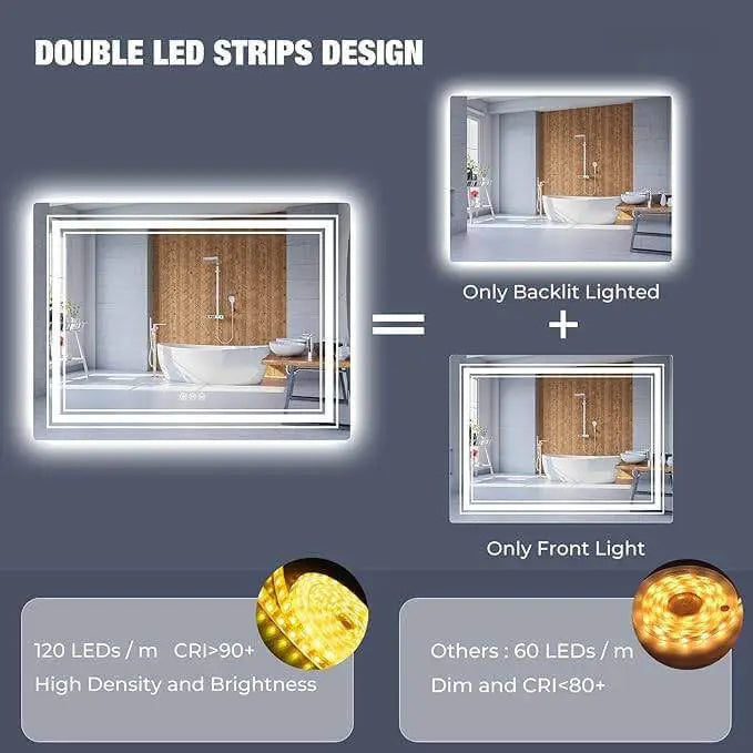 Gluroo Led bathroom Mirror With Light 48x36 Inch