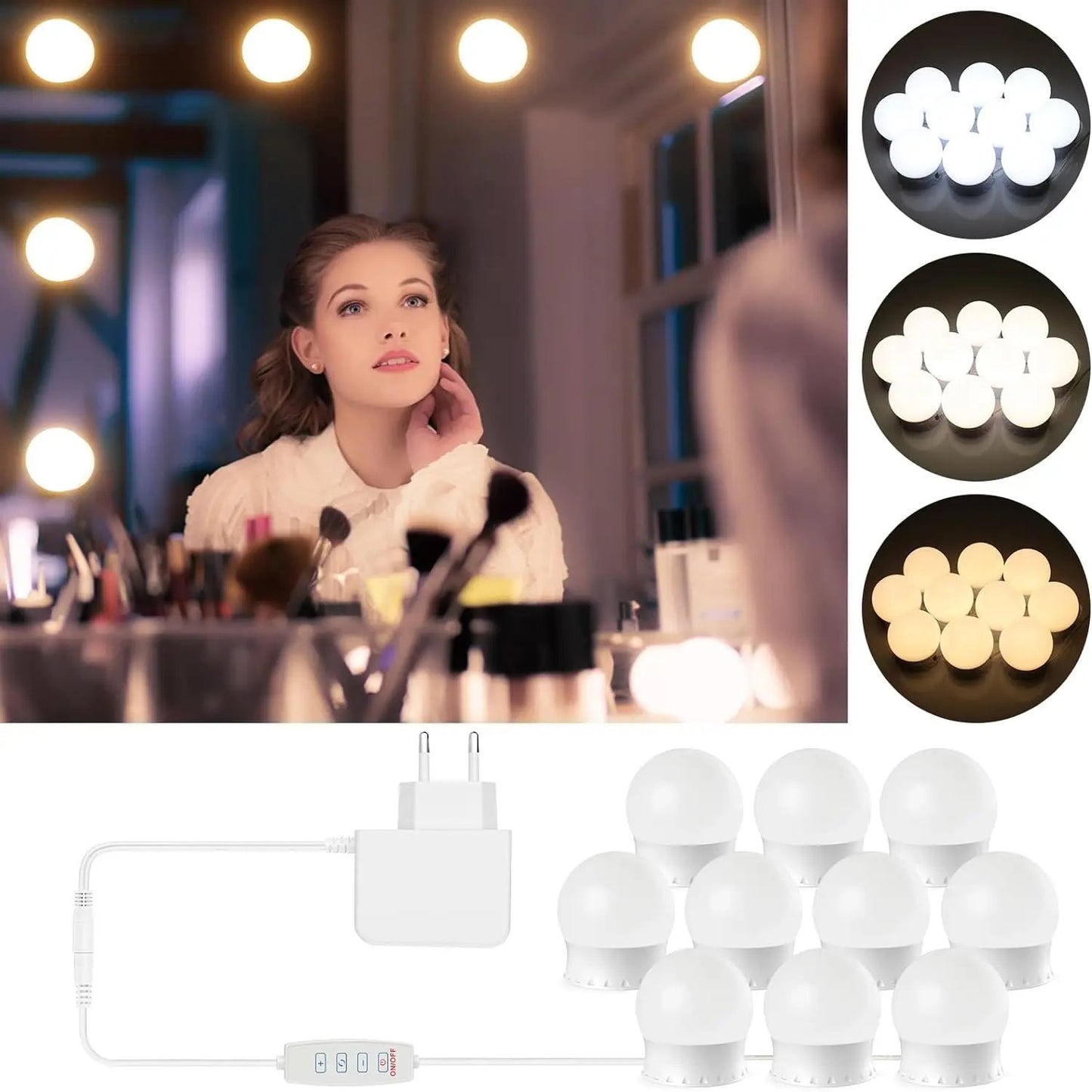 Hollywood Mirror Lights with 10 Dimmable Bulbs 3 color 