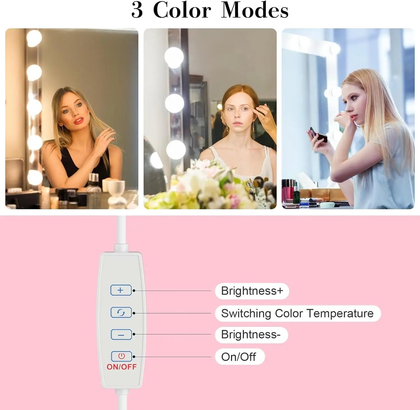 Hollywood Mirror Lights with 10 Dimmable Bulbs 3 color 