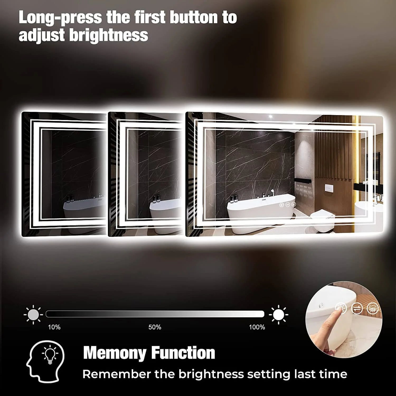 Smart Bathroom Mirror with Double Lights 72x32 Inch