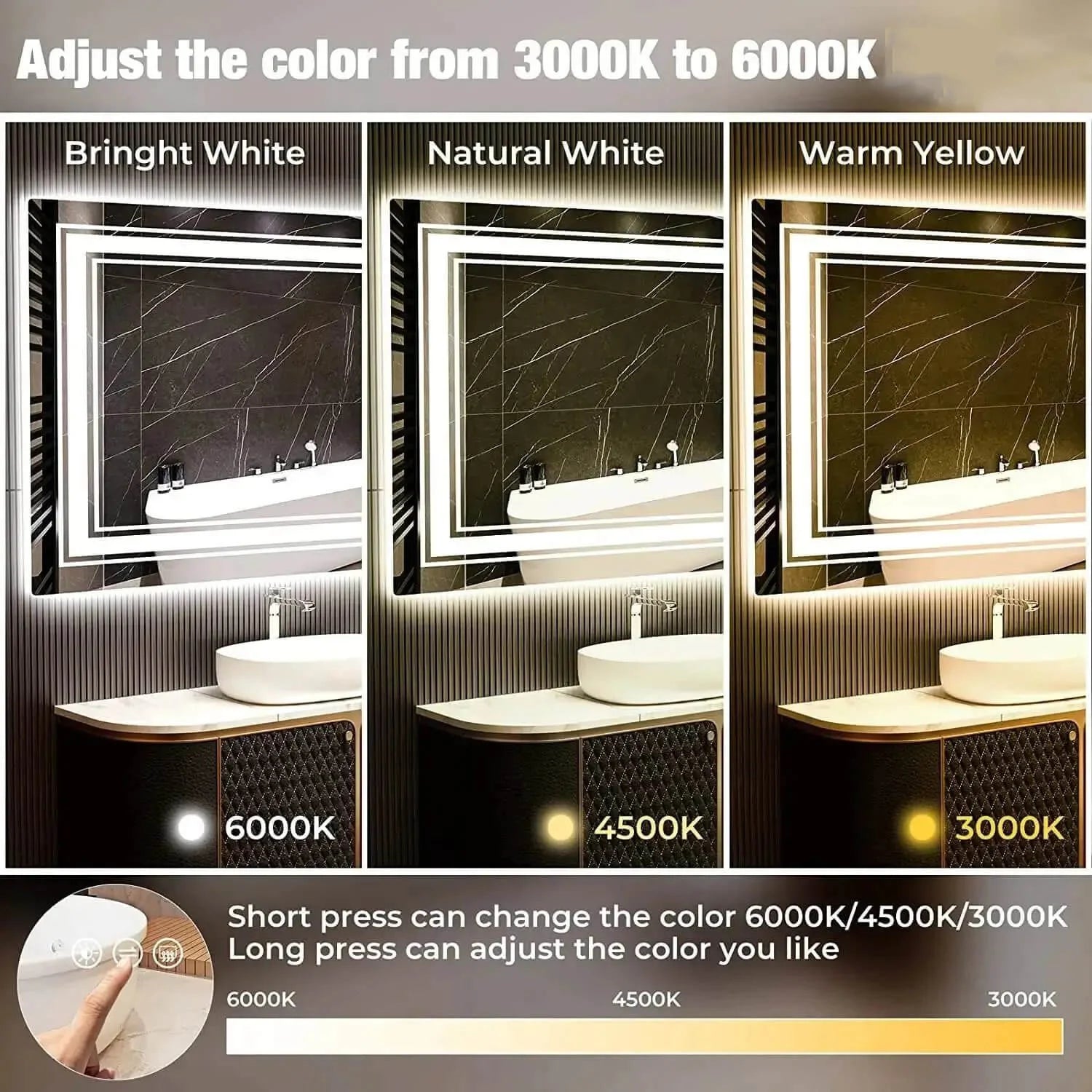 Smart Bathroom Mirror with Double Lights 72x32 Inch