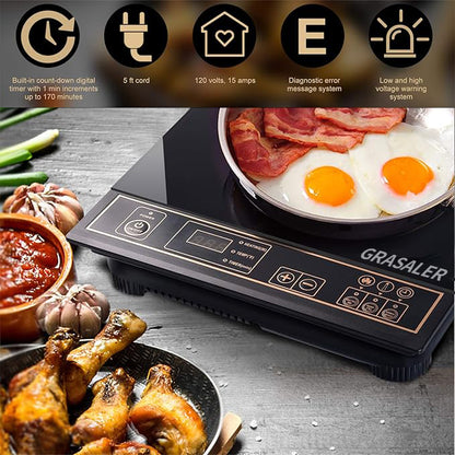 GRASALER Cooking stoves cookers 1800W Fast Heating Portable Hot Plate, 9 Power Levels Induction Burner with Easy Clean Glass, Sensor Touch & Child Lock