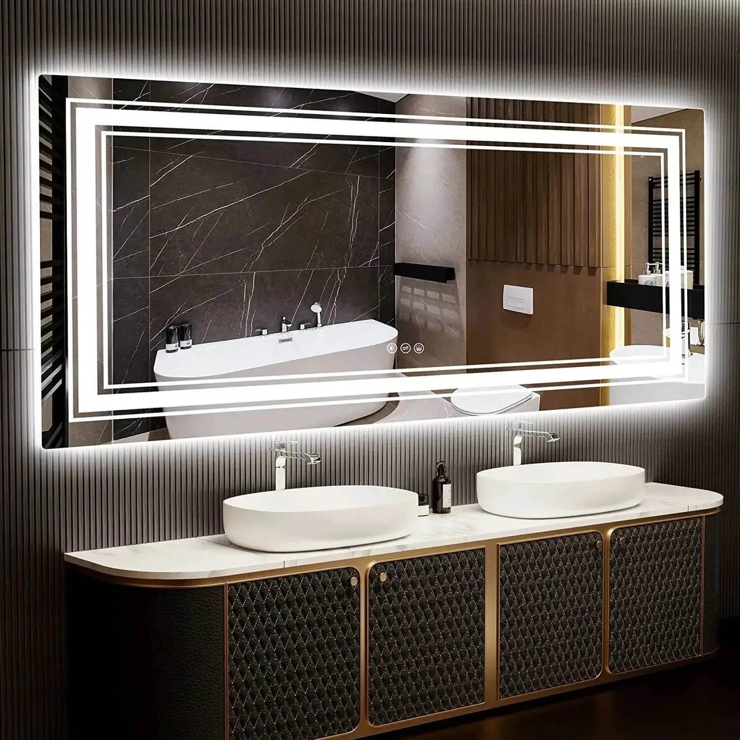 Smart Bathroom Mirror with Double Lights 72x32 Inch