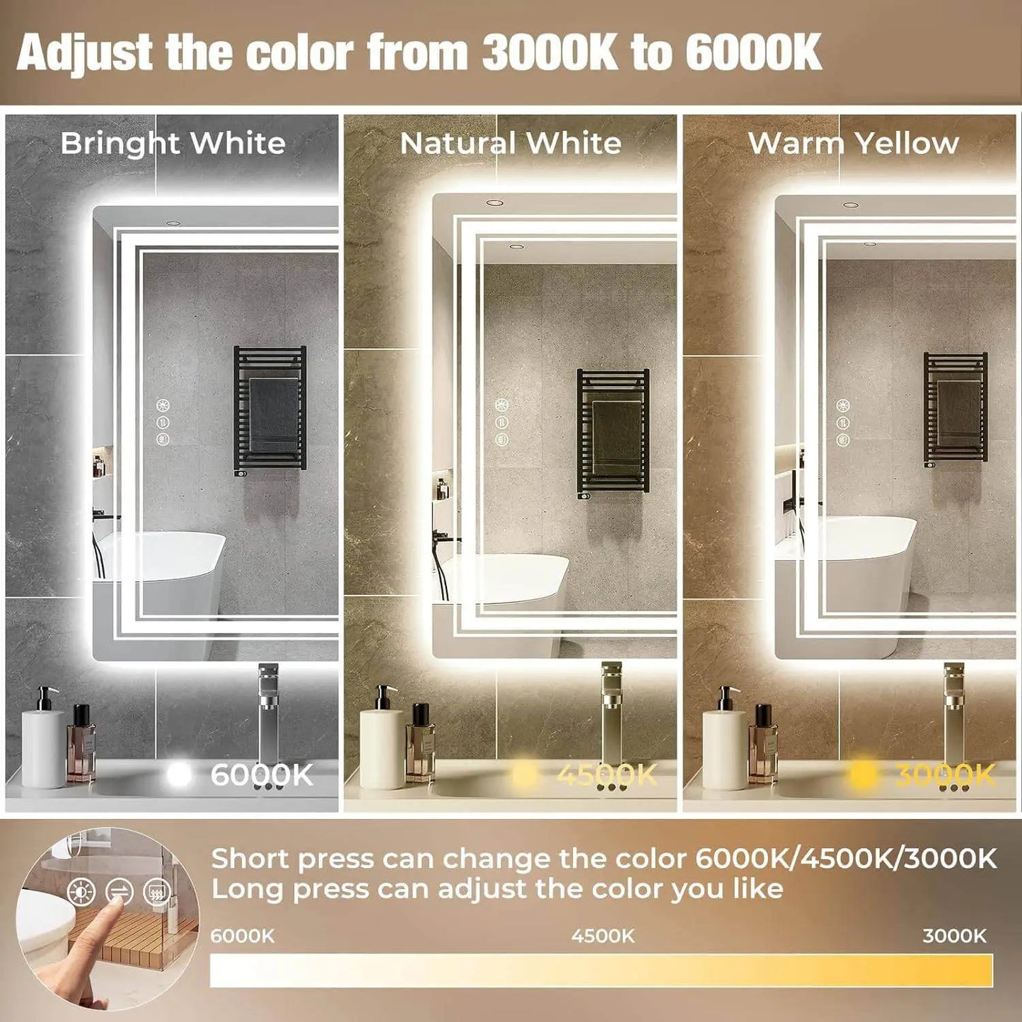 Led Bathroom Mirror With Light 36x28 Inch