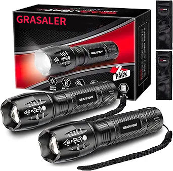 GRASALER Electric flashlights Black Mini Flashlights, High Lumen, Zoomable, 5 Modes, IPX4 Water Resistant, Emergency Lights for Camping Outdoor Hiking