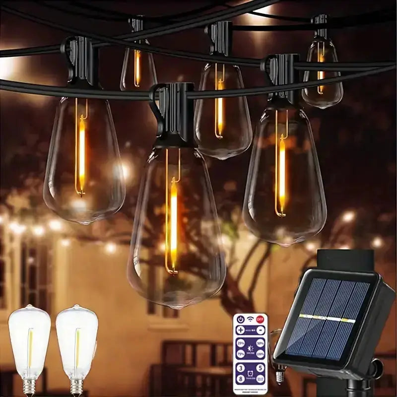 Gluroo ST38 Solar Edison-Style Bulb String Lights