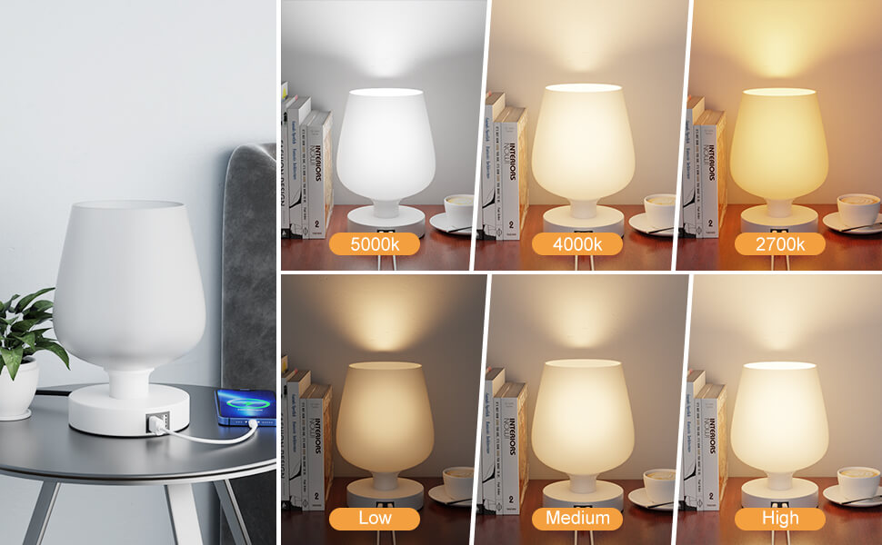 LED Bedside Lamp with Glass Shade