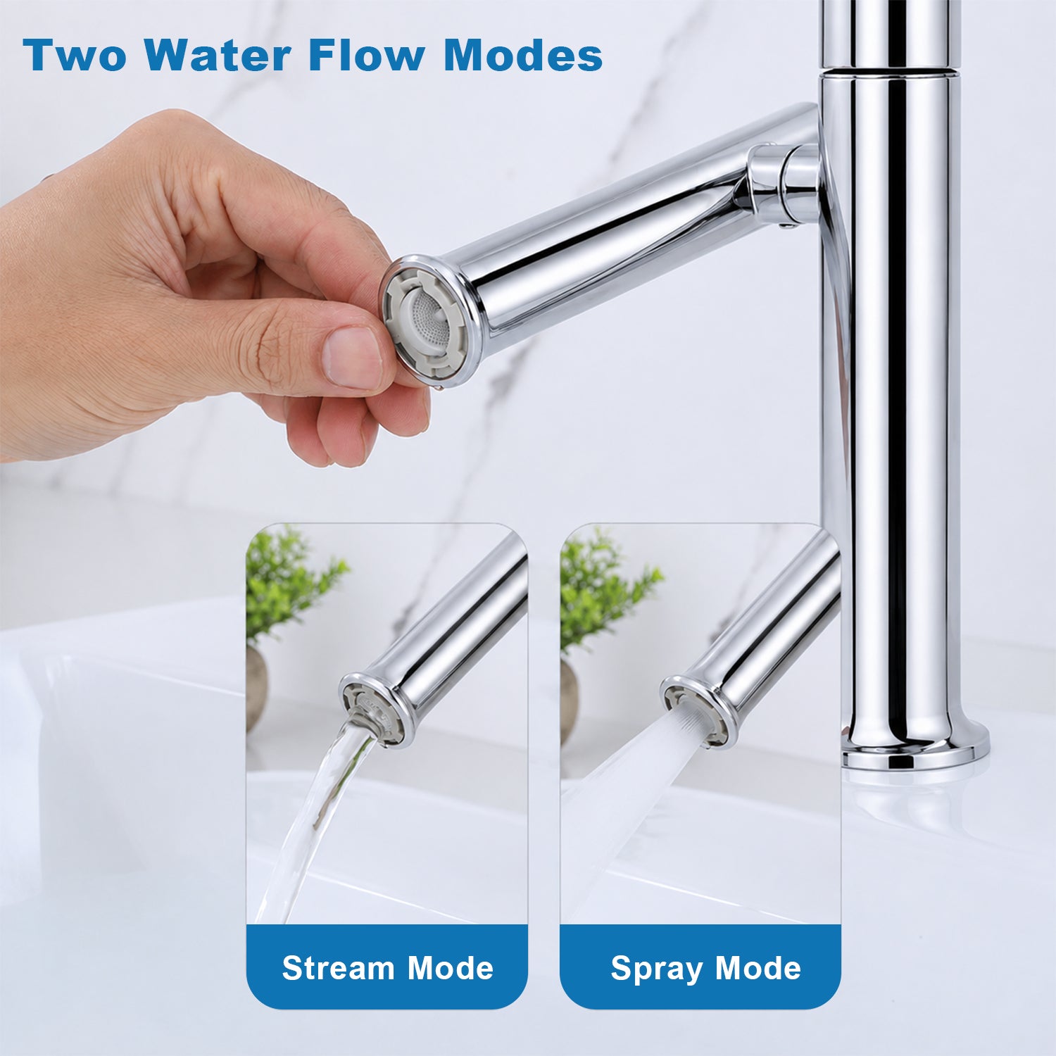 Taps for washstands Bathroom Faucet, 2 Spray Modes Basin Tap, Shower & Stream, 180° Swivel, Stainless Steel