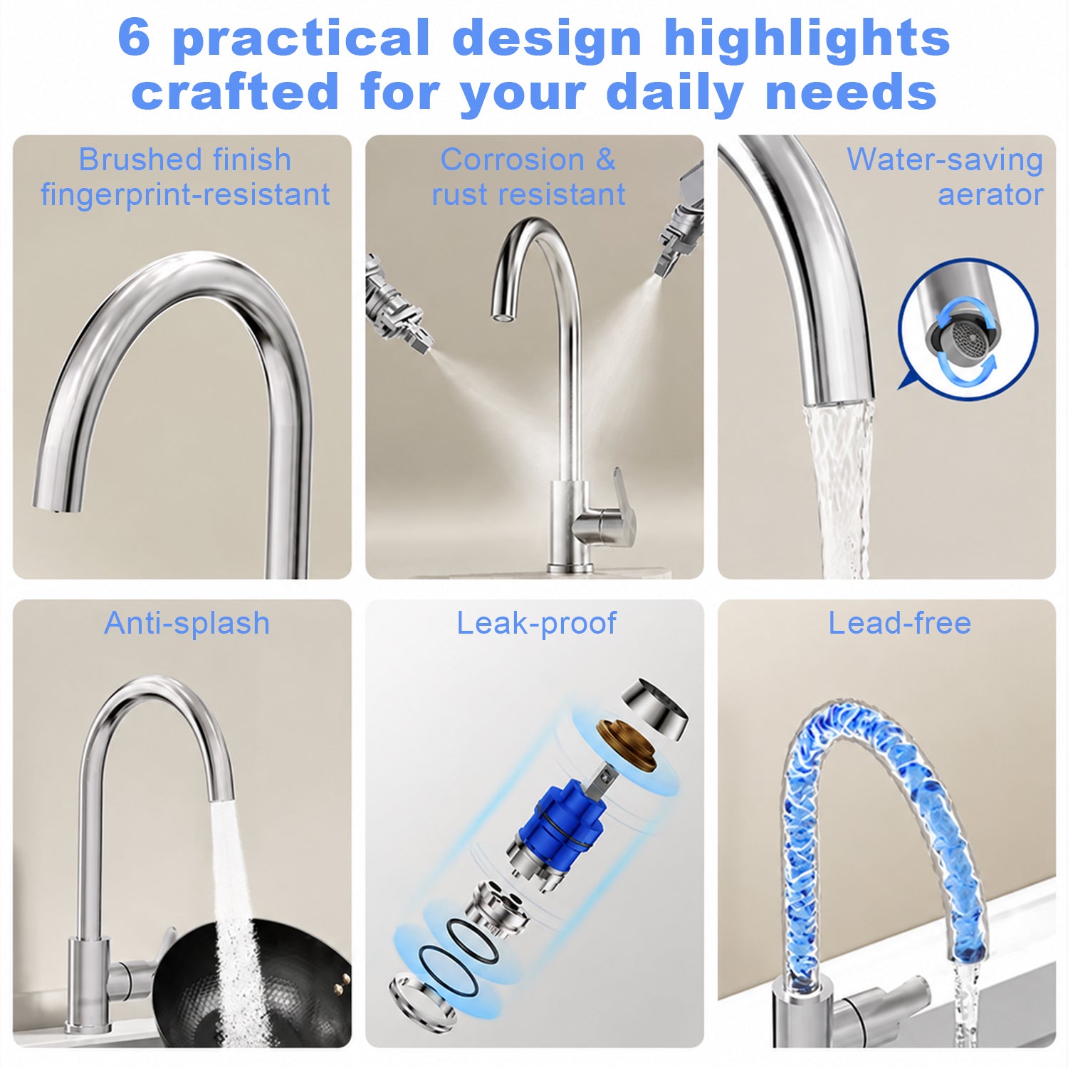 Water faucet spout Kitchen Faucet Spout Replacement, High Arc Swivel Water Outlet, Brushed Stainless Steel Finish
