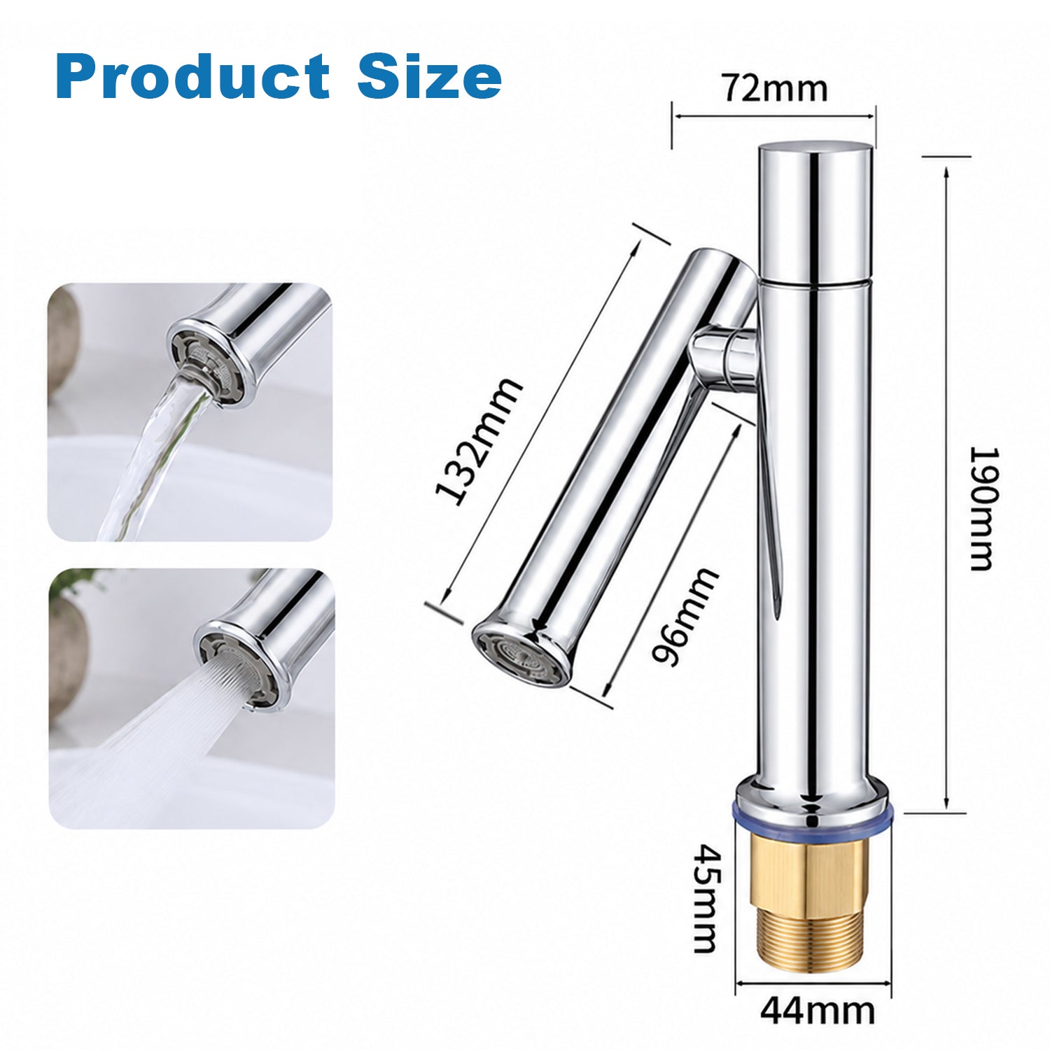 Taps for washstands Bathroom Faucet, 2 Spray Modes Basin Tap, Shower & Stream, 180° Swivel, Stainless Steel