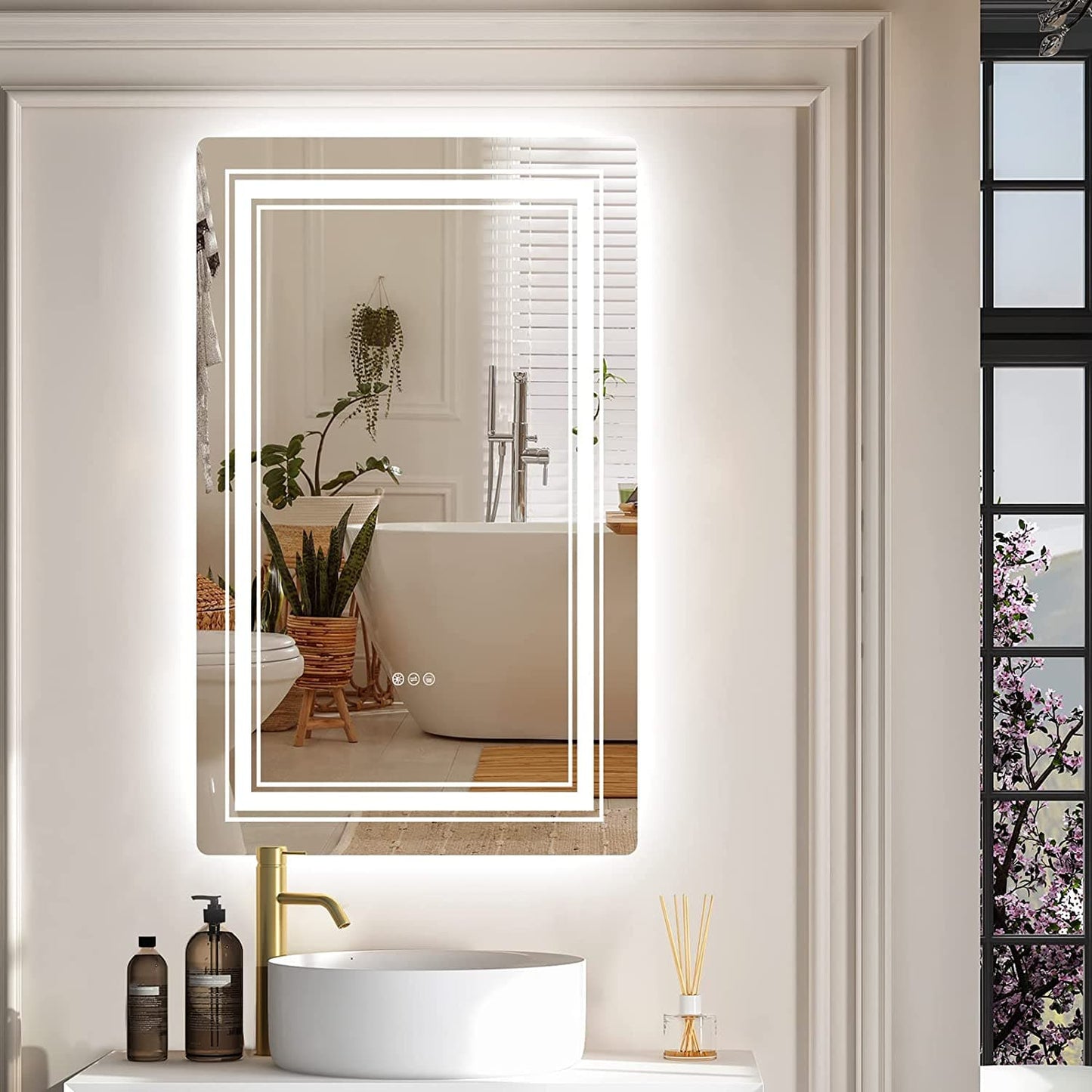 BokiHuk Smart Bathroom Mirror with Double Lights 40x24 Inch