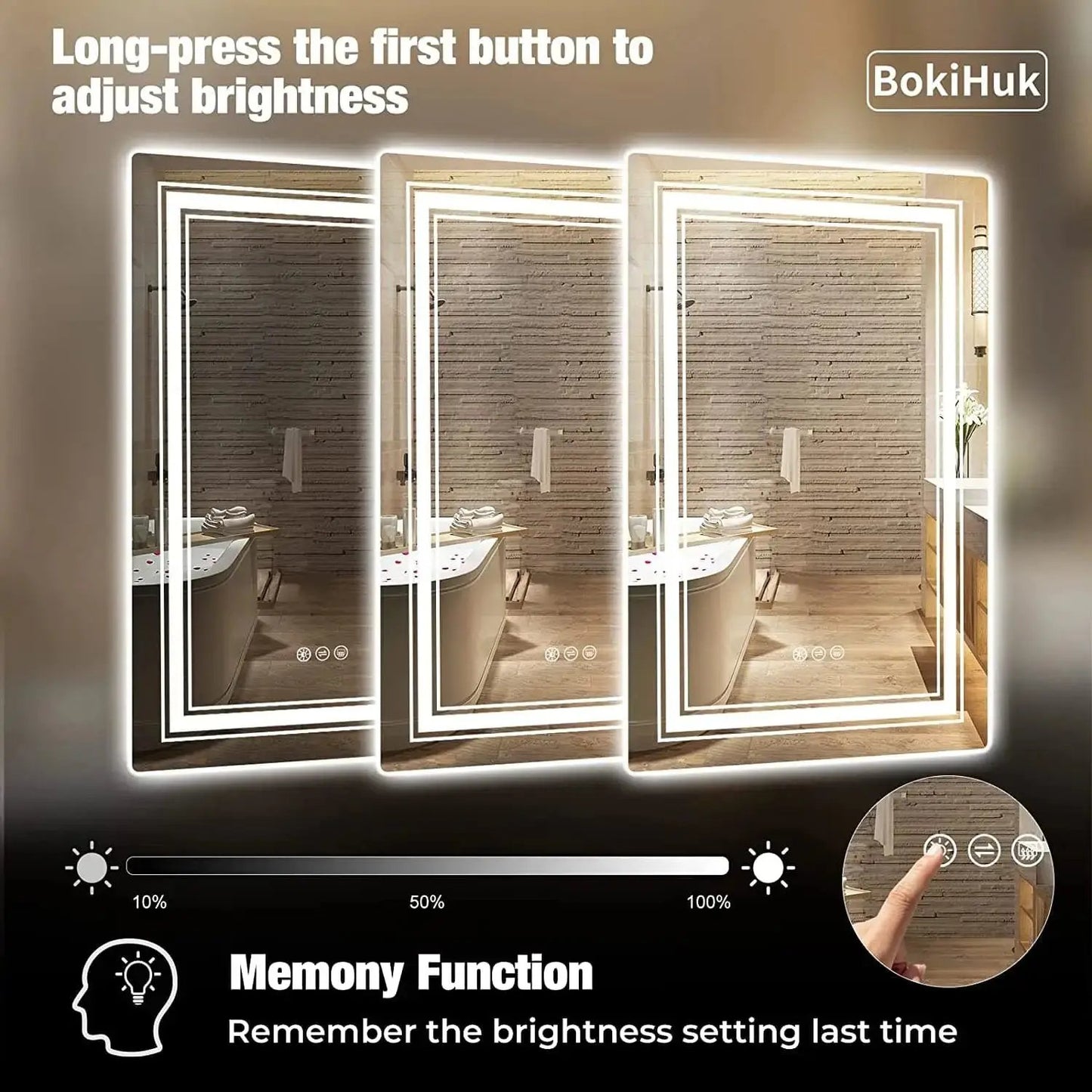 BokiHuk Smart Bathroom Mirror with Double Lights 40x24 Inch