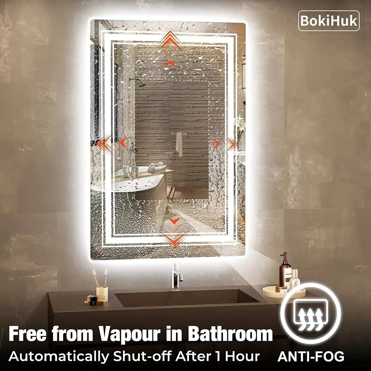 BokiHuk Smart Bathroom Mirror with Double Lights 40x24 Inch