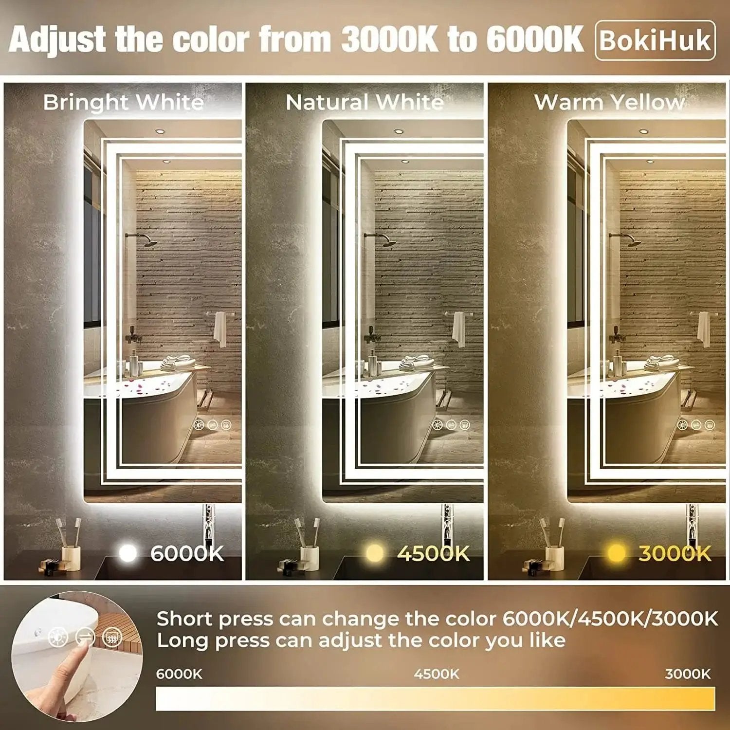 BokiHuk Smart Bathroom Mirror with Double Lights 40x24 Inch