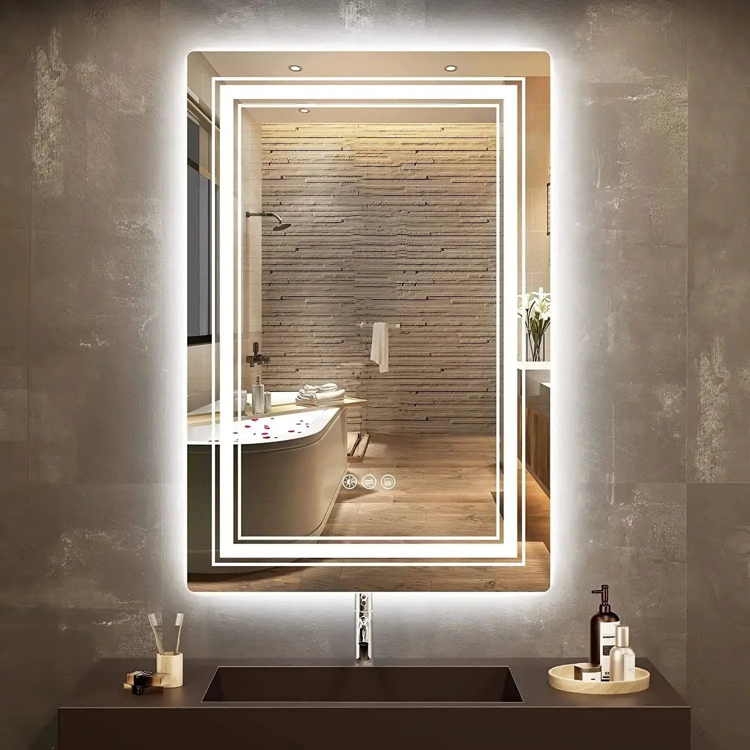 BokiHuk Smart Bathroom Mirror with Double Lights 40x24 Inch